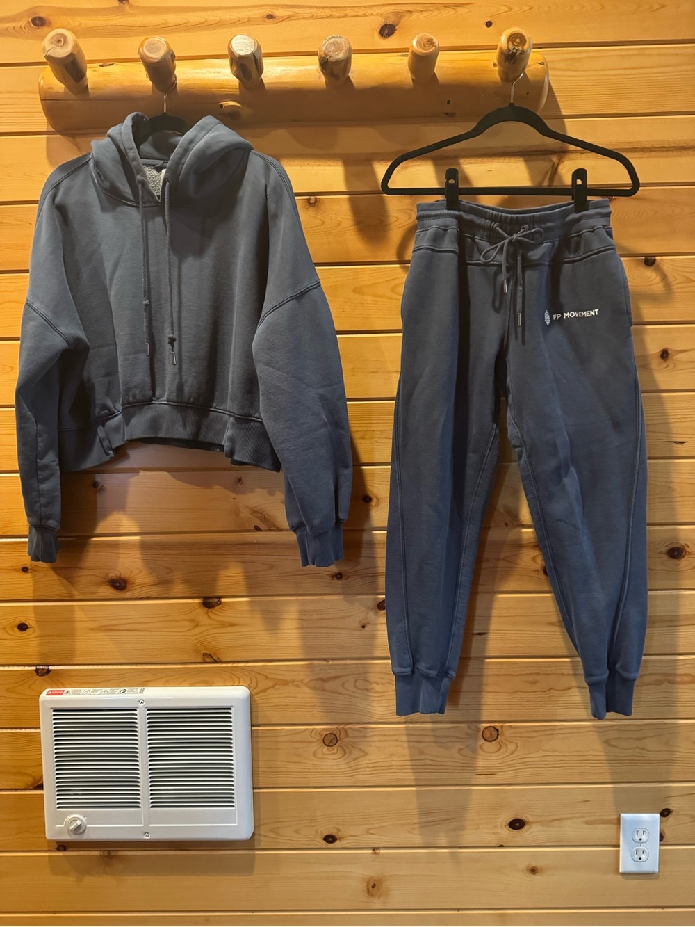 FP Movement by Free People Slate Blue Drawstring Jogger / Cropped Hoodie Set